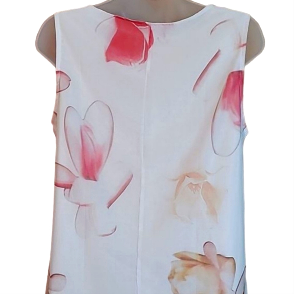 Floral Chiffon Mini Dress Sheer Lined Sleeveless Shift Tunic Boat Neck Flowery - Picture 16 of 17